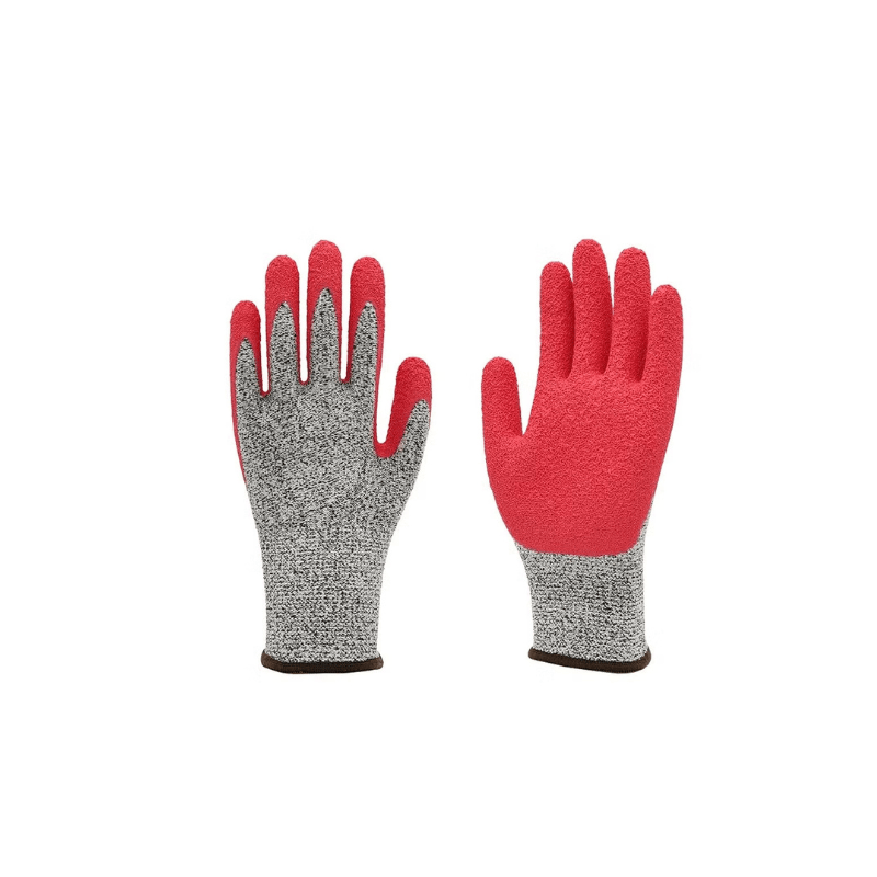 HPPE Glass Fiber Liner Crinkle Latex Rubber Coating Anti Cut Resistant Levels 5 Work Safety  Gloves 