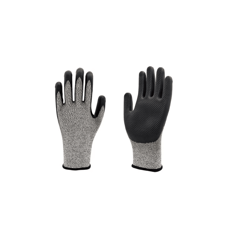 HPPE Glass Fiber Liner Nature Latex / Rubber Coated Anti Cut Resistant Levels 5 Work Safety Gloves