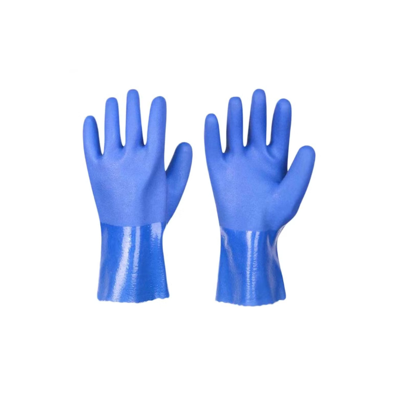 Chemical Resistant Oil Proof Long Sleeve Polyester Lined PVC Sandy Coated Solvent Acid Proof Gloves