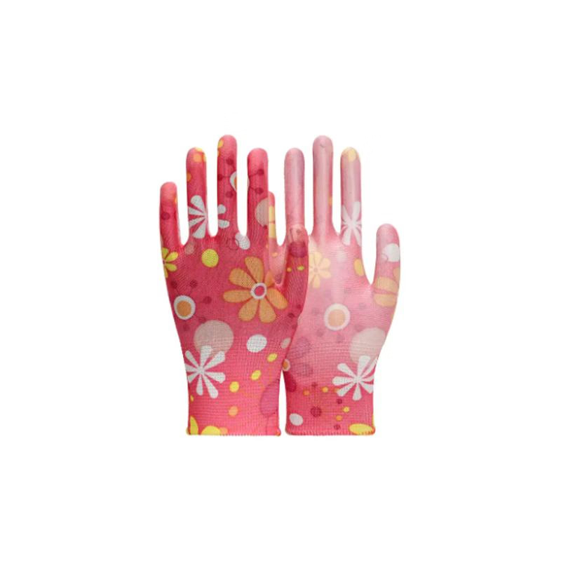 13G Polyester Printing Colorful Pattern PU Coated Gardening Work Gloves for Woman Garden Gloves